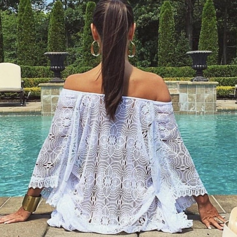 Amita Naithani, White Geo Lace Poncho, Deep V